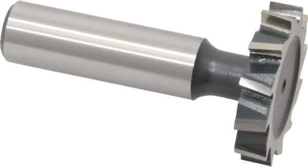 Interstate - 1-1/4" Diam x 1/4" Face Width, High Speed Steel, 14 Teeth, Shank Connection Woodruff Keyseat Cutter - Uncoated, 2-1/4" OAL x 1/2" Shank, Staggered Teeth, ANSI 810, Old Standard 21 - USA Tool & Supply