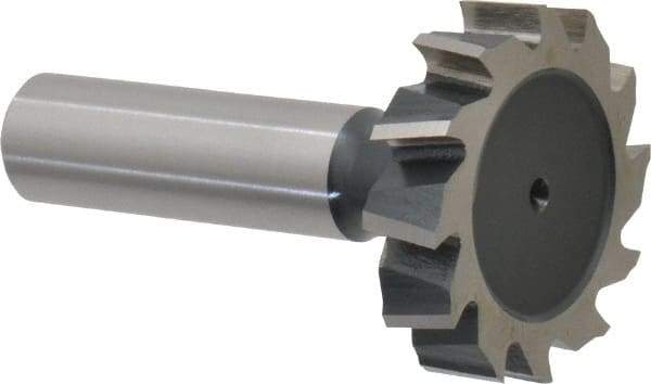 Interstate - 1-3/8" Diam x 5/16" Face Width, High Speed Steel, 14 Teeth, Shank Connection Woodruff Keyseat Cutter - Uncoated, 2-5/16" OAL x 1/2" Shank, Staggered Teeth, ANSI 1011, Old Standard 23 - USA Tool & Supply