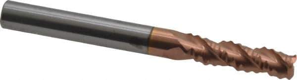 Accupro - 1/4" Diam, Coarse Pitch, 3/4" LOC, 3 Flute Solid Carbide Roughing Square End Mill - TiCN Finish, 2-1/2" OAL, 1/4" Shank Diam, Single End, Centercutting, 30° Helix - USA Tool & Supply