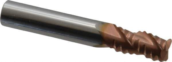 Accupro - 5/16" Diam, Coarse Pitch, 1/2" LOC, 3 Flute Solid Carbide Roughing Square End Mill - TiCN Finish, 2" OAL, 5/16" Shank Diam, Single End, Centercutting, 30° Helix - USA Tool & Supply