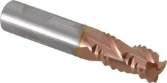Accupro - 3/8" Diam, Coarse Pitch, 5/8" LOC, 3 Flute Solid Carbide Roughing Square End Mill - TiCN Finish, 2" OAL, 3/8" Shank Diam, Single End, Centercutting, 30° Helix - USA Tool & Supply