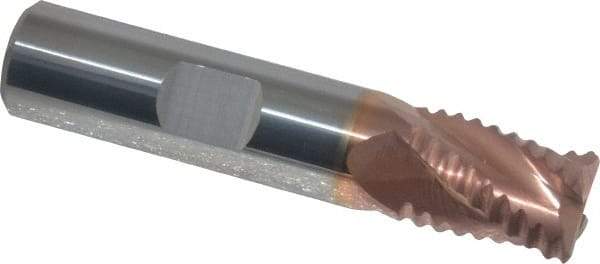 Accupro - 1/2" Diam, Coarse Pitch, 5/8" LOC, 4 Flute Solid Carbide Roughing Square End Mill - TiCN Finish, 2-1/2" OAL, 1/2" Shank Diam, Single End, Centercutting, 30° Helix - USA Tool & Supply
