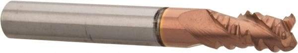 Accupro - 1/4" Diam, Coarse Pitch, 3/8" LOC, 3 Flute Solid Carbide Roughing Square End Mill - TiCN Finish, 2" OAL, 1/4" Shank Diam, Single End, Centercutting, 30° Helix - USA Tool & Supply