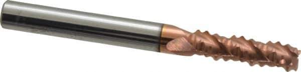Accupro - 1/4" Diam, Coarse Pitch, 3/4" LOC, 3 Flute Solid Carbide Roughing Square End Mill - TiCN Finish, 2-1/2" OAL, 1/4" Shank Diam, Single End, Centercutting, 30° Helix - USA Tool & Supply