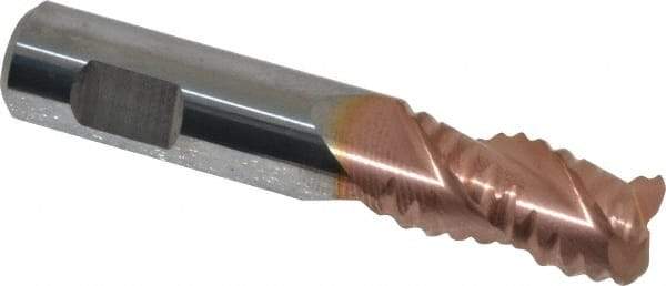 Accupro - 3/8" Diam, Coarse Pitch, 5/8" LOC, 3 Flute Solid Carbide Roughing Square End Mill - TiCN Finish, 2" OAL, 3/8" Shank Diam, Single End, Centercutting, 30° Helix - USA Tool & Supply