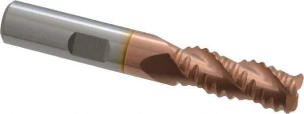 Accupro - 3/8" Diam, Coarse Pitch, 7/8" LOC, 3 Flute Solid Carbide Roughing Square End Mill - TiCN Finish, 2-1/2" OAL, 3/8" Shank Diam, Single End, Centercutting, 30° Helix - USA Tool & Supply