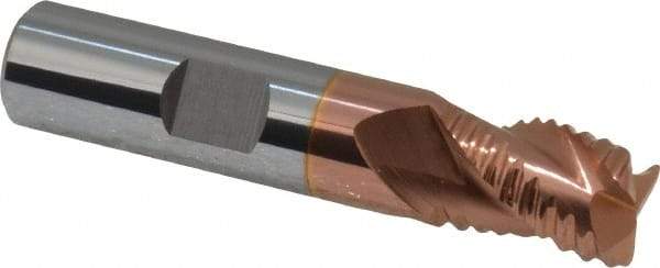 Accupro - 1/2" Diam, Coarse Pitch, 5/8" LOC, 3 Flute Solid Carbide Roughing Square End Mill - TiCN Finish, 2-1/2" OAL, 1/2" Shank Diam, Single End, Centercutting, 30° Helix - USA Tool & Supply