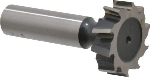 Interstate - 1-1/8" Diam x 5/16" Face Width, High Speed Steel, 12 Teeth, Shank Connection Woodruff Keyseat Cutter - Uncoated, 2-5/16" OAL x 1/2" Shank, Staggered Teeth, ANSI 1009, Old Standard C - USA Tool & Supply