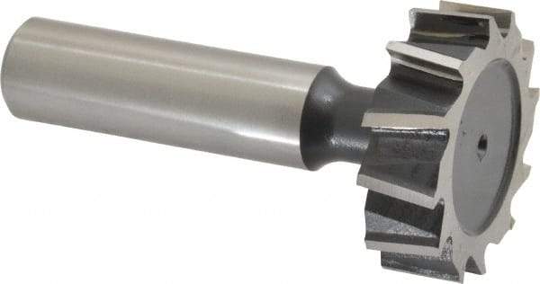 Interstate - 1-1/4" Diam x 3/8" Face Width, High Speed Steel, 14 Teeth, Shank Connection Woodruff Keyseat Cutter - Uncoated, 2-3/8" OAL x 1/2" Shank, Staggered Teeth, ANSI 1210, Old Standard E - USA Tool & Supply