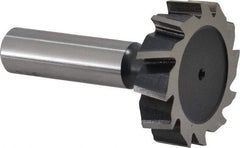 Interstate - 1-1/2" Diam x 3/8" Face Width, High Speed Steel, 16 Teeth, Shank Connection Woodruff Keyseat Cutter - Uncoated, 2-3/8" OAL x 1/2" Shank, Staggered Teeth, ANSI 1212, Old Standard G - USA Tool & Supply