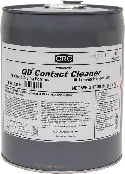 CRC - 5 Gallon Pail Contact Cleaner - 0°F Flash Point, 22,600 Volt Dielectric Strength, Flammable, Food Grade, Plastic Safe - USA Tool & Supply