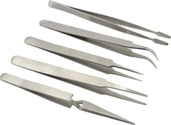 Value Collection - Stainless Steel Tweezer Set - 5 Piece - USA Tool & Supply