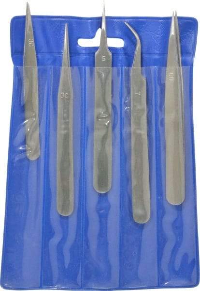 Value Collection - Stainless Steel Tweezer Set - 5 Piece - USA Tool & Supply