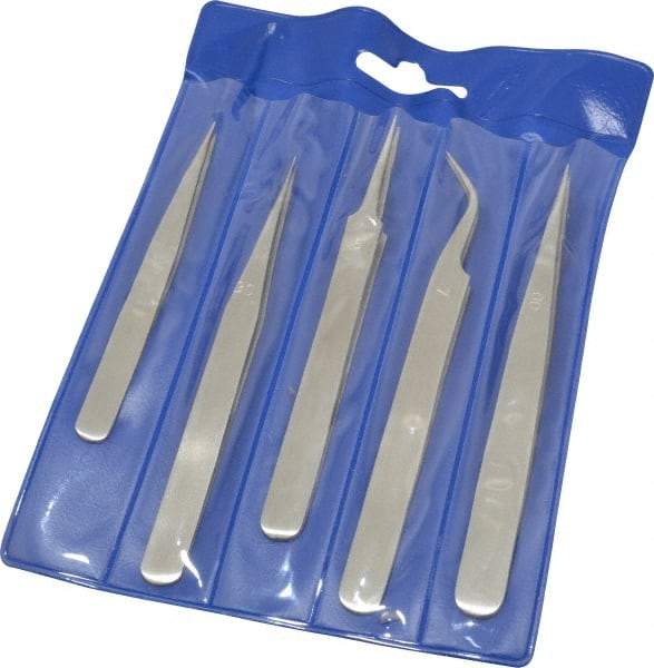 Value Collection - Stainless Steel Tweezer Set - 5 Piece - USA Tool & Supply