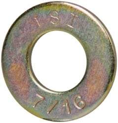 Made in USA - 7/16" Screw, Grade 8 Alloy Steel SAE Flat Washer - 15/32" ID x 59/64" OD, 0.072" Thick, Zinc Yellow Dichromate Finish - USA Tool & Supply