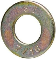 Made in USA - 7/16" Screw, Grade 8 Alloy Steel SAE Flat Washer - 15/32" ID x 59/64" OD, 0.072" Thick, Zinc Yellow Dichromate Finish - USA Tool & Supply