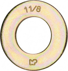 Made in USA - 1-1/8" Screw, Grade 8 Alloy Steel SAE Flat Washer - 1-3/16" ID x 2-1/4" OD, 0.16" Thick, Zinc Yellow Dichromate Finish - USA Tool & Supply