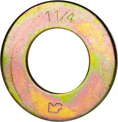 Made in USA - 1-1/4" Screw, Grade 8 Alloy Steel SAE Flat Washer - 1-3/8" ID x 2-1/2" OD, 0.16" Thick, Zinc Yellow Dichromate Finish - USA Tool & Supply