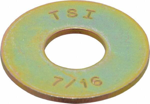 Made in USA - 7/16" Screw, Grade 8 Alloy Steel USS Flat Washer - 0.495" ID x 1.28" OD, 0.104" Thick, Zinc Yellow Dichromate Finish - USA Tool & Supply
