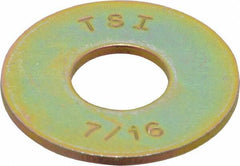 Made in USA - 7/16" Screw, Grade 8 Alloy Steel USS Flat Washer - 0.495" ID x 1.28" OD, 0.104" Thick, Zinc Yellow Dichromate Finish - USA Tool & Supply