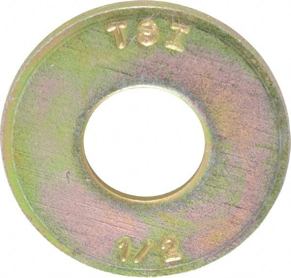 Made in USA - 1/2" Screw, Grade 8 Alloy Steel USS Flat Washer - 0.557" ID x 1.405" OD, 0.132" Thick, Zinc Yellow Dichromate Finish - USA Tool & Supply