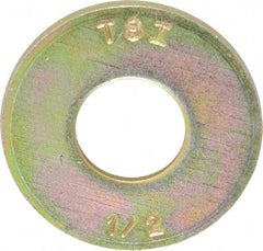 Made in USA - 1/2" Screw, Grade 8 Alloy Steel USS Flat Washer - 0.557" ID x 1.405" OD, 0.132" Thick, Zinc Yellow Dichromate Finish - USA Tool & Supply