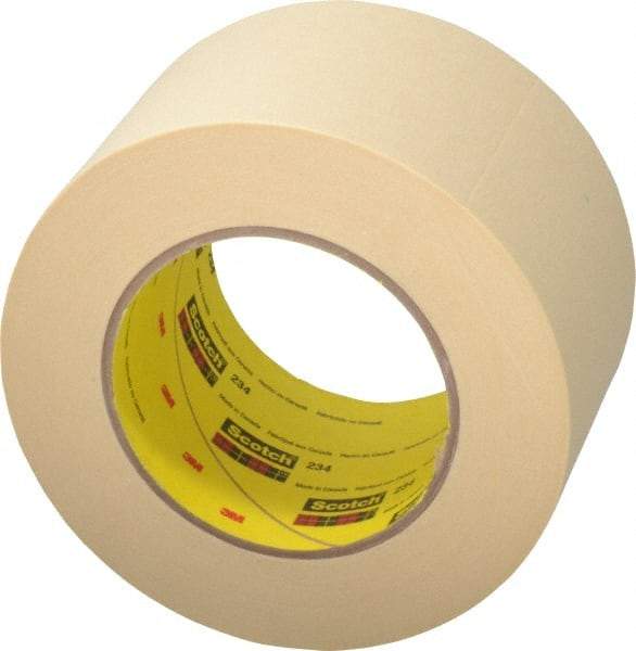 3M - 3" Wide x 60 Yd Long Tan Paper Masking Tape - Series 234, 5.9 mil Thick, 27 In/Lb Tensile Strength - USA Tool & Supply