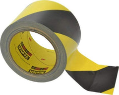 3M - Black & Yellow Striped Vinyl Tape - 3" Wide x 5.4 mil Thick, General Traffic - USA Tool & Supply
