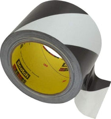 3M - Black & White Striped Vinyl Tape - 3" Wide x 5.4 mil Thick, General Traffic - USA Tool & Supply