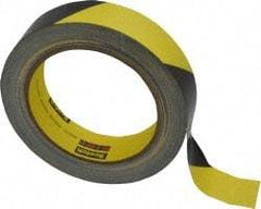 3M - Black & Yellow Striped Vinyl Tape - 1" Wide x 5.4 mil Thick, General Traffic - USA Tool & Supply