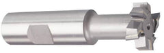 Made in USA - 25/32" Cut Diam, 21/64" Cut Width, 13/32" Neck Diam, 3/4" Shank Diam, 3-1/4" OAL, Carbide-Tipped T-Slot Cutter - TiN Finish, 3/8" Bolt, 2-1/16" Shank Length, Staggered Teeth, 6 Teeth, Weldon Flat - USA Tool & Supply