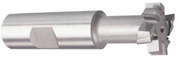 Made in USA - 2-7/32" Cut Diam, 1-3/32" Cut Width, 1-7/32" Neck Diam, 1-1/4" Shank Diam, 5-3/8" OAL, Carbide-Tipped T-Slot Cutter - Uncoated, 1-1/4" Bolt, 2-5/16" Shank Length, Staggered Teeth, 8 Teeth, Weldon Flat - USA Tool & Supply