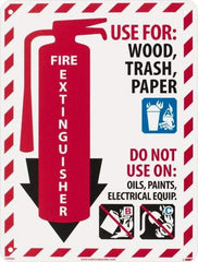 NMC - Fire Extinguisher - Use for: Wood, Paper, Trash - Do Not Use on: Oils, Paints, Electrical Equipment, Plastic Fire Sign - 9" Wide x 12" High - USA Tool & Supply