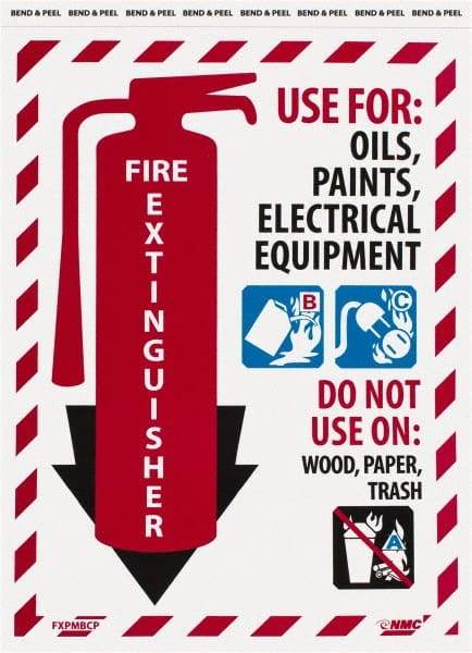 NMC - Fire Extinguisher - Use for: Oils, Paints, Electrical Equipment - Do Not Use on: Wood, Paper, Trash, Pressure Sensitive Vinyl Fire Sign - 9" Wide x 12" High - USA Tool & Supply