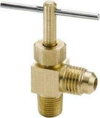 Parker - 1/4 x 1/8" Pipe, Angled Needle Valve - Flare x MNPTF Ends, Brass Valve, 150 Max psi - USA Tool & Supply