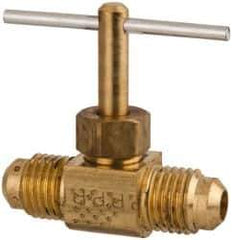 Parker - 1/4" Pipe, Inline Needle Valve - Flare x Flare Ends, Brass Valve, 150 Max psi - USA Tool & Supply