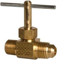 Parker - 1/4 x 1/8" Pipe, Inline Needle Valve - Flare x MNPTF Ends, Brass Valve, 150 Max psi - USA Tool & Supply