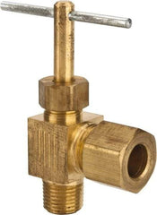 Parker - 5/16 x 1/8" Pipe, Angled Needle Valve - Compression x MNPTF Ends, Brass Valve, 150 Max psi - USA Tool & Supply