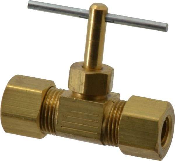 Parker - 5/16" Pipe, Inline Needle Valve - Compression x Compression Ends, Brass Valve, 150 Max psi - USA Tool & Supply