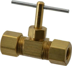 Parker - 5/16" Pipe, Inline Needle Valve - Compression x Compression Ends, Brass Valve, 150 Max psi - USA Tool & Supply