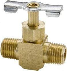 Parker - 1/8" Pipe, Inline Needle Valve - MNPTF x MNPTF Ends, Brass Valve, 150 Max psi - USA Tool & Supply