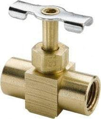 Parker - 1/4" Pipe, Inline Needle Valve - FNPTF x FNPTF Ends, Brass Valve, 150 Max psi - USA Tool & Supply