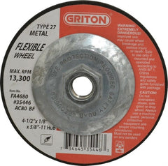 Value Collection - 80 Grit, 4-1/2" Wheel Diam, 1/8" Wheel Thickness, Type 27 Depressed Center Wheel - USA Tool & Supply