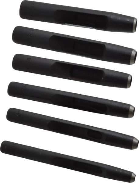 General - 6 Piece, 3/16 to 1/2", Hollow Punch Set - Square Shank, Comes in Plastic Roll - USA Tool & Supply