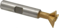 Made in USA - 3/4" Diam x 1/4" Width of Cut, 45° Included Angle, Carbide-Tipped Dovetail Cutter - 3/8" Shank Diam, 2-1/4" Overall Length, 0.02" Corner Radius, Weldon Flat, TiN Coated - USA Tool & Supply