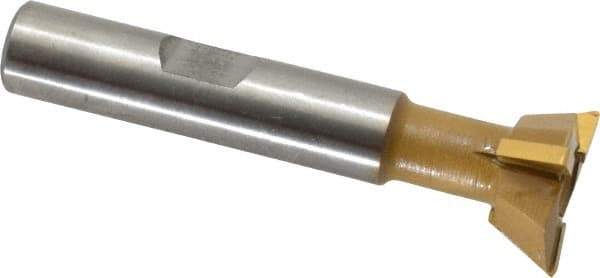 Made in USA - 3/4" Diam x 1/4" Width of Cut, 60° Included Angle, Carbide-Tipped Dovetail Cutter - 3/8" Shank Diam, 2-1/4" Overall Length, 0.02" Corner Radius, Weldon Flat, TiN Coated - USA Tool & Supply