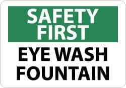 NMC - "Safety First - Eye Wash Fountain", 10" Long x 14" Wide, Aluminum Safety Sign - Rectangle, 0.04" Thick, Use for First Aid - USA Tool & Supply