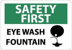 NMC - "Safety First - Eye Wash Fountain", 10" Long x 14" Wide, Aluminum Safety Sign - Rectangle, 0.04" Thick, Use for First Aid - USA Tool & Supply