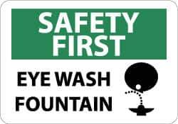 NMC - "Safety First - Eye Wash Fountain", 10" Long x 14" Wide, Pressure-Sensitive Vinyl Safety Sign - Rectangle, 0.004" Thick, Use for First Aid - USA Tool & Supply