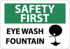 NMC - "Safety First - Eye Wash Fountain", 10" Long x 14" Wide, Aluminum Safety Sign - Rectangle, 0.04" Thick, Use for First Aid - USA Tool & Supply